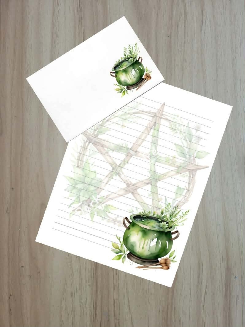 🖤NEW🖤 24pc Green Cauldron Decorative Lined Stationery - Home Office Letterhead